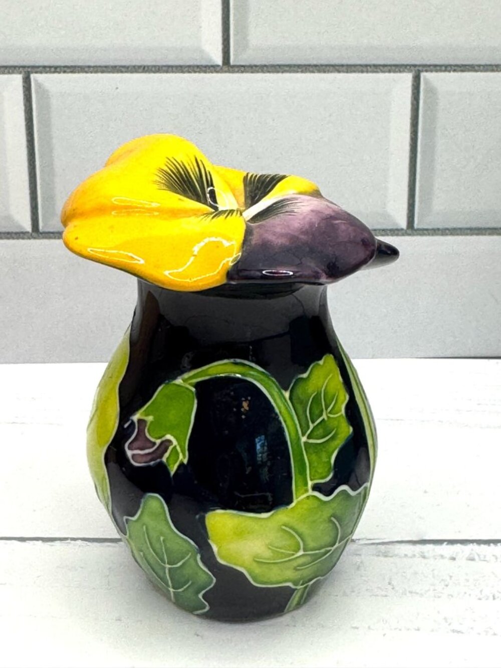 Blue Sky Corp Pansy Salt Shaker Purple Yellow Green 3" 2004 - Picture 4 of 6